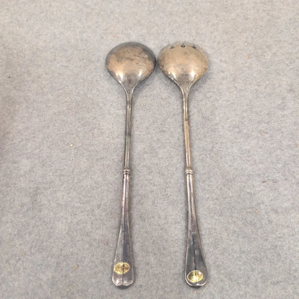 Vintage Silver Plated Salad Serving Set Spoon and Fork Two Piece Tarnish Finish